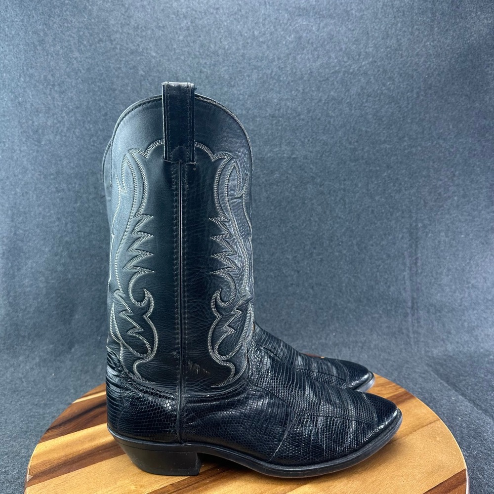 Vtg Laredo Mens Black Lizard Embossed Leather Cowboy Western Boots 9559 Sz 10 D